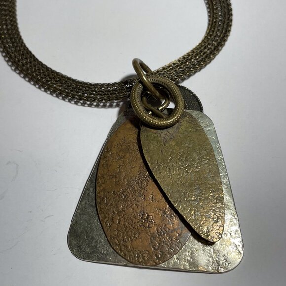 Vintage Marjorie Baer SF Boho Modernist  Abstract Mixed Metals Mesh Necklace - Picture 3 of 6